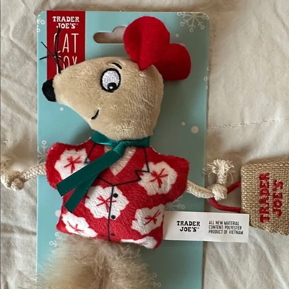 Trader Joe's Cat Toy with Red and Brown Mouse Design Holiday Festive